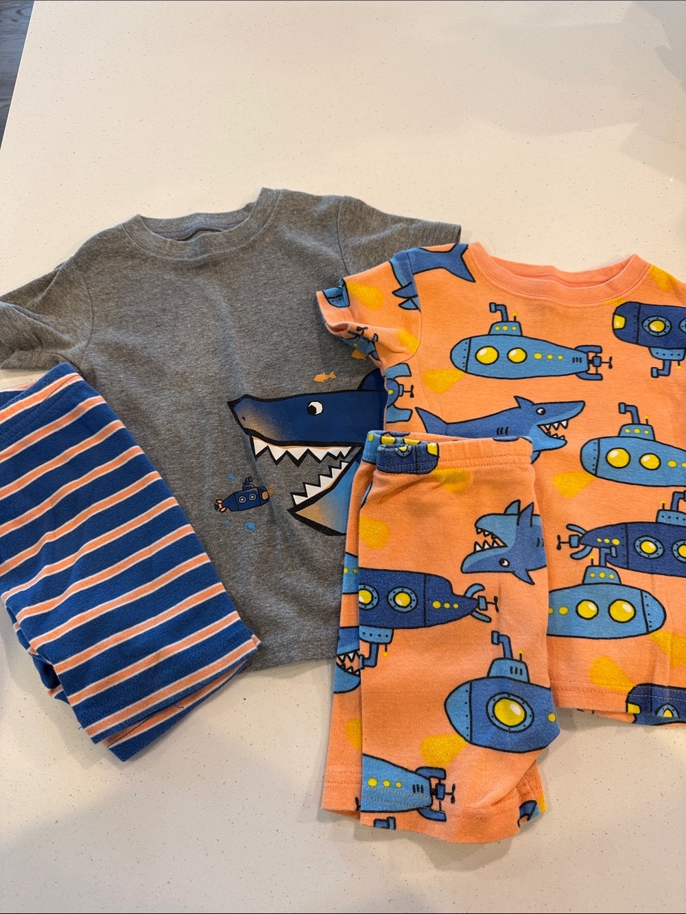 Carter's Orange Submarine & Shark Pajama Set with Gray Shark Tee
